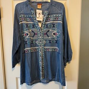 Scully Women's Blue Embroidered Blouse